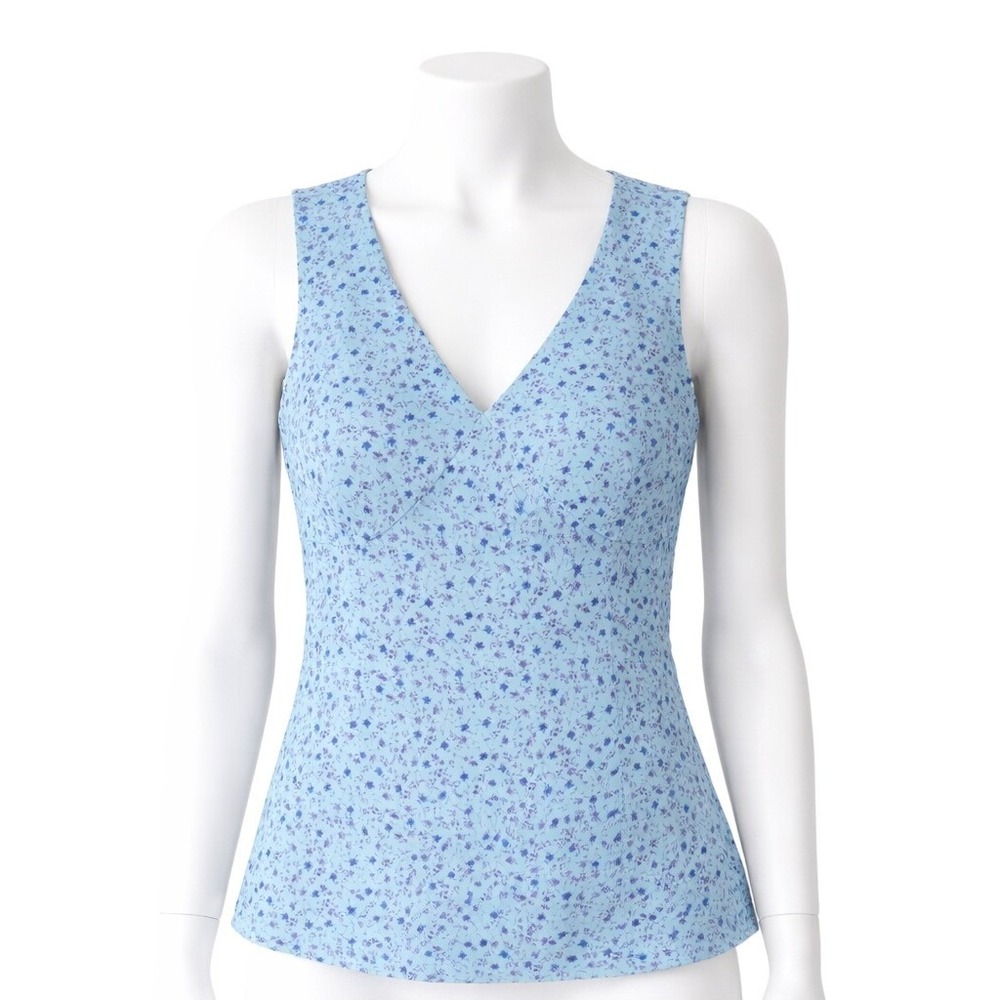Express Vintage Y2K Ditsy Floral Babydoll Tank Top Juniors 9/10 Medium‎ Blue